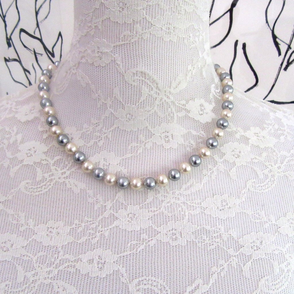 Vintage Simulated White & Gray Pearl Princess Length (17
